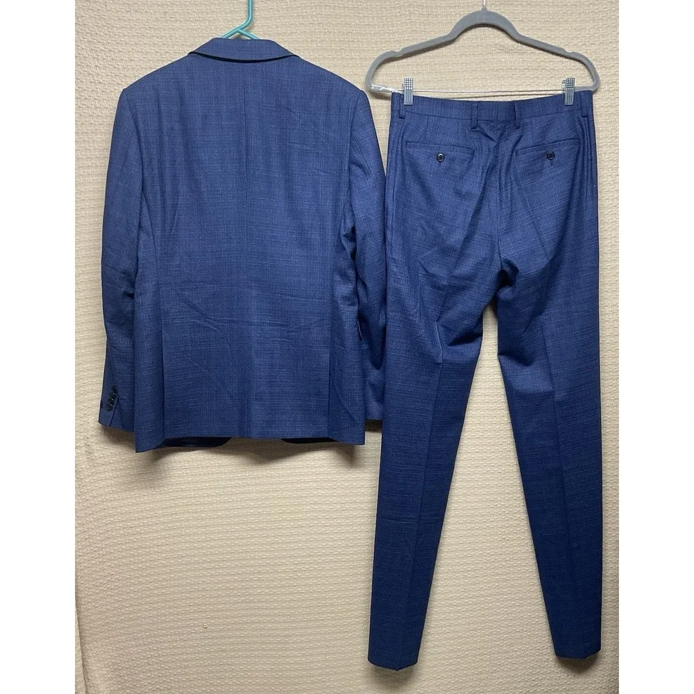 John Varvatos Men's Blue Wool Bedford Slim Fit 2PC Jacket Pants Suit Size 36R/30